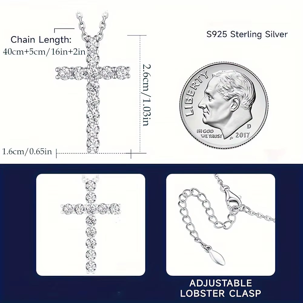 Dazzling 2.4CT Moissanite Cross Pendant Necklace in S925 Silver - The Perfect Gift for Her on Any Special Occasion