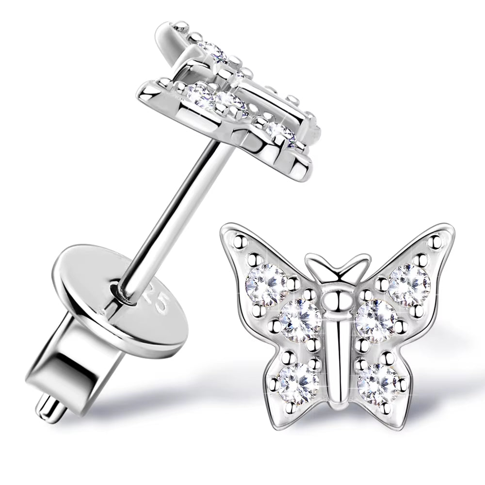 Sparkling 925 Silver Butterfly Moissanite Stud Earrings - Elegant Jewelry for Women, Perfect for Parties and Special Occasions
