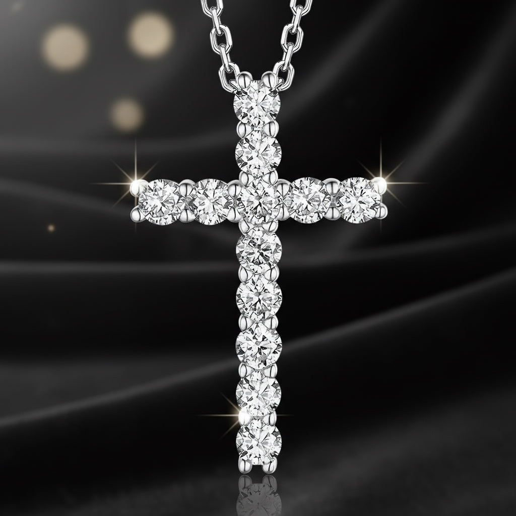 Dazzling 2.4CT Moissanite Cross Pendant Necklace in S925 Silver - The Perfect Gift for Her on Any Special Occasion