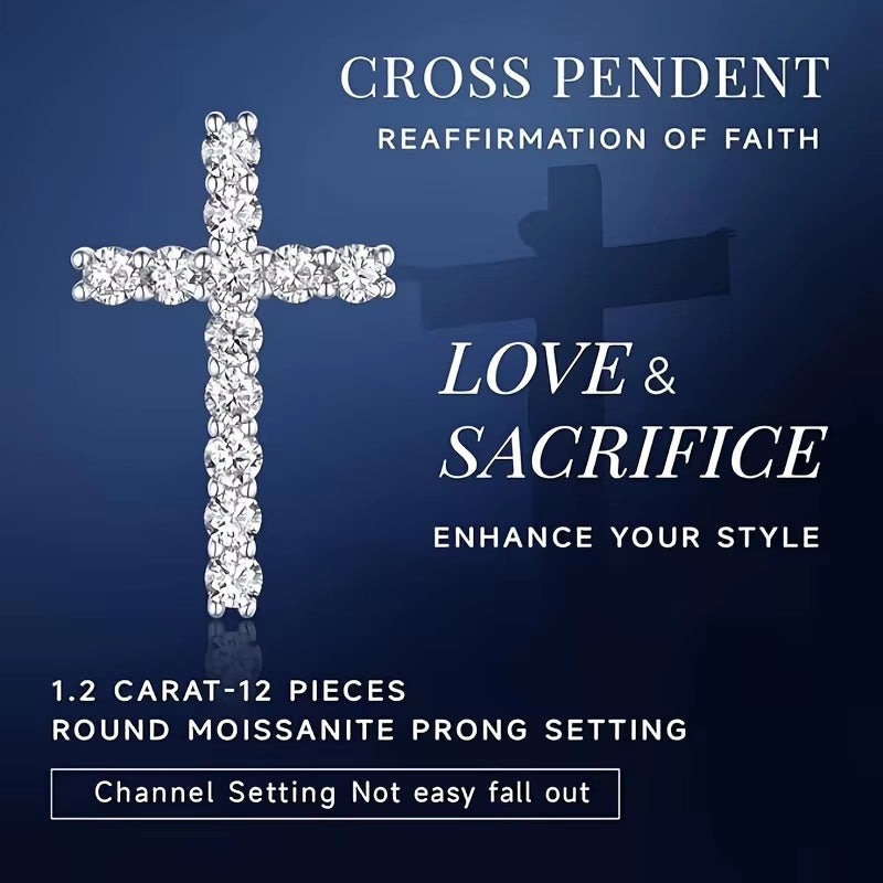 Dazzling 2.4CT Moissanite Cross Pendant Necklace in S925 Silver - The Perfect Gift for Her on Any Special Occasion