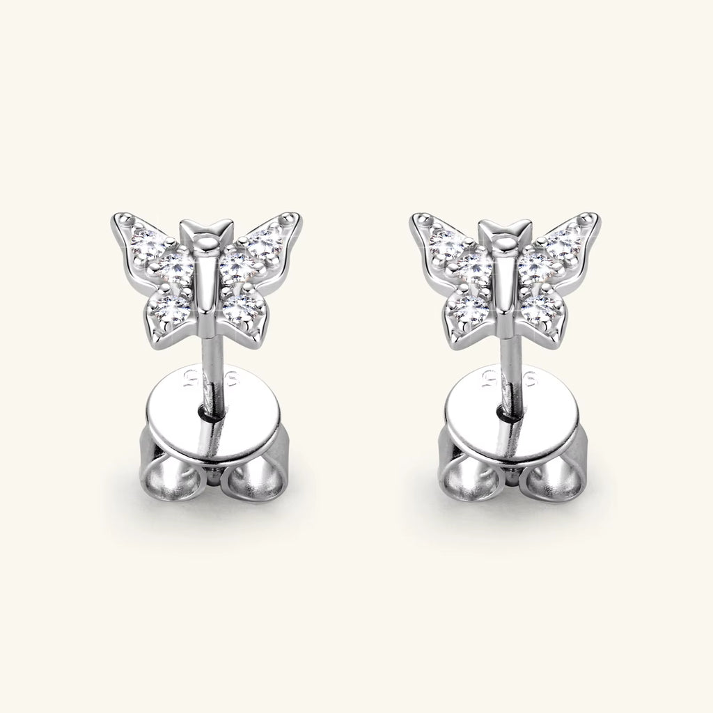 Sparkling 925 Silver Butterfly Moissanite Stud Earrings - Elegant Jewelry for Women, Perfect for Parties and Special Occasions